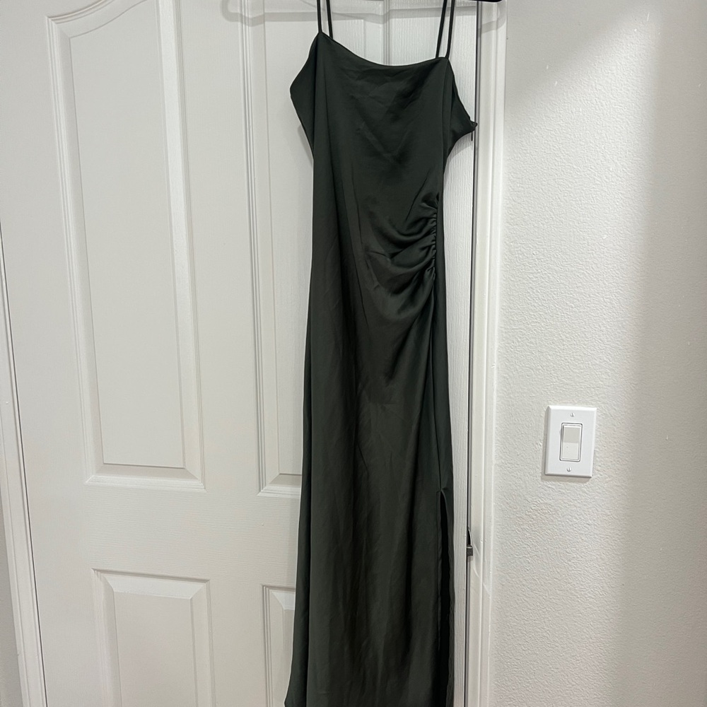 Zara Green Ruched Maxi Slip Dress